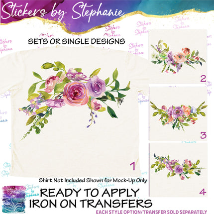 (s02-299) Pink Purple Flowers Graphic Iron-On Transfer or Sticker