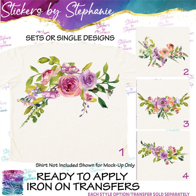 (s02-299) Pink Purple Flowers Graphic Iron-On Transfer or Sticker