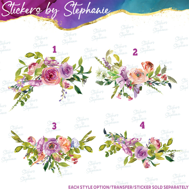 (s02-299) Pink Purple Flowers Graphic Iron-On Transfer or Sticker