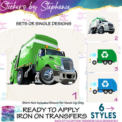 (s02-030) Garbage Recycling Truck Graphic Iron-On Transfer or Sticker