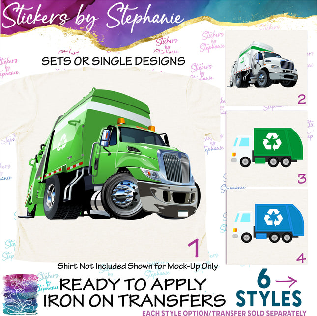 (s02-030) Garbage Recycling Truck Graphic Iron-On Transfer