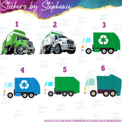 (s02-030) Garbage Recycling Truck Graphic Iron-On Transfer or Sticker