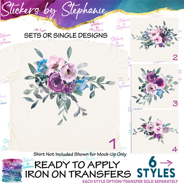 (s02-300) Purple Flowers Graphic Iron-On Transfer or Sticker