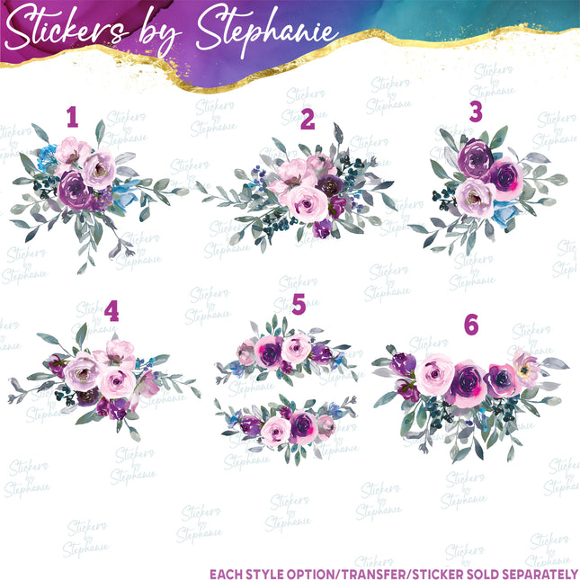 (s02-300) Purple Flowers Graphic Iron-On Transfer or Sticker