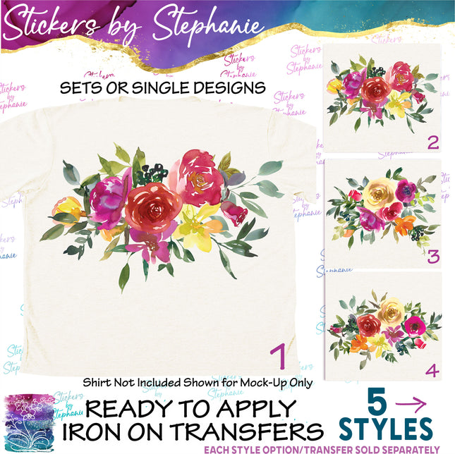 (s02-301) Red Yellow Flowers Graphic Iron-On Transfer or Sticker