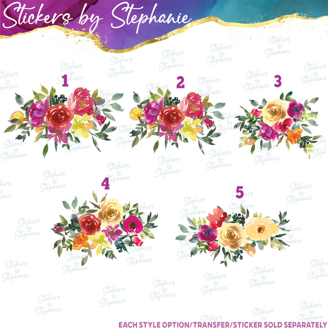 (s02-301) Red Yellow Flowers Graphic Iron-On Transfer or Sticker