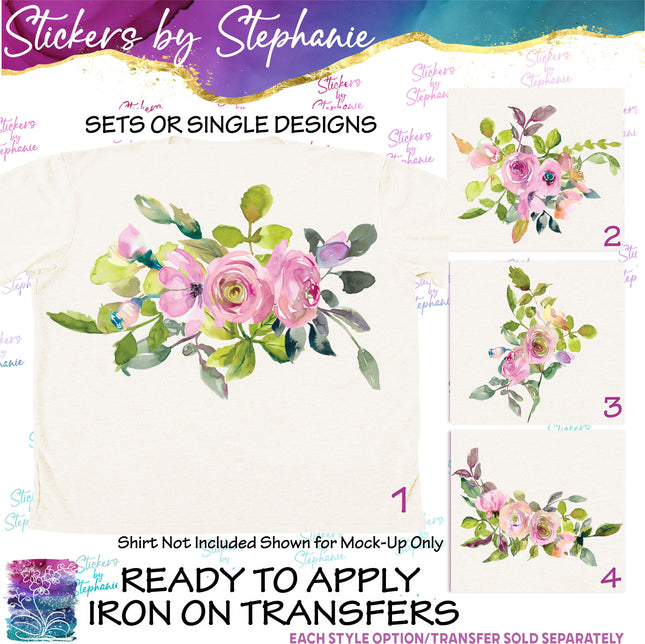 (s02-302) Purple Pink Flowers Graphic Iron-On Transfer or Sticker