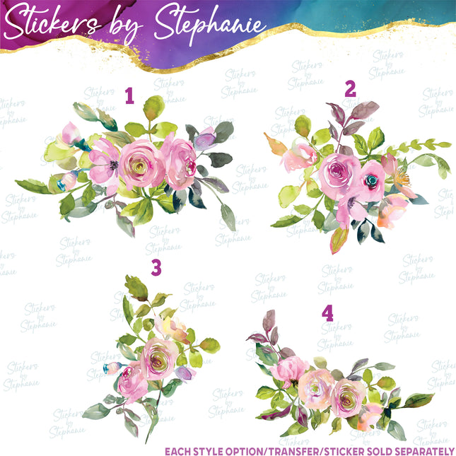 (s02-302) Purple Pink Flowers Graphic Iron-On Transfer or Sticker