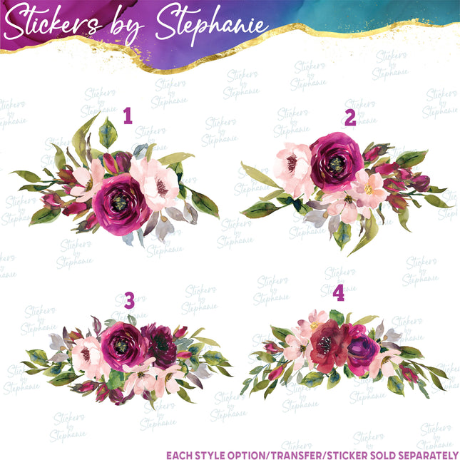(s02-303) Burgundy Pink Flowers Graphic Iron-On Transfer or Sticker