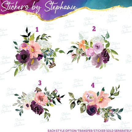(s02-308) Burgundy Peach Flowers Graphic Iron-On Transfer or Sticker