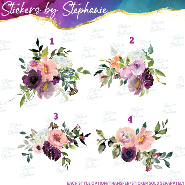 (s02-308) Burgundy Peach Flowers Graphic Iron-On Transfer or Sticker
