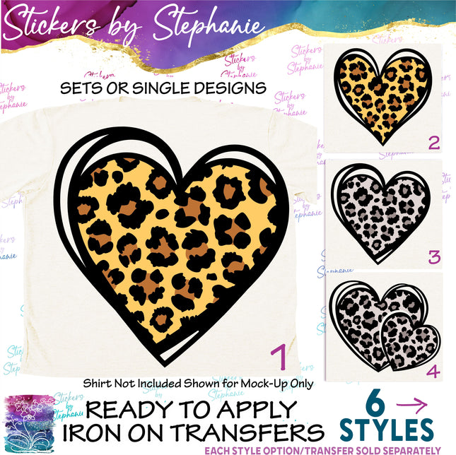 (s02-031) Leopard Heart Hearts Graphic Iron-On Transfer