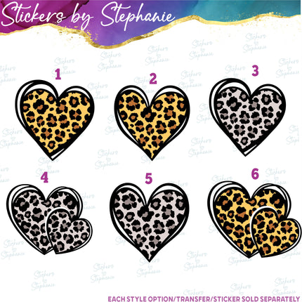 (s02-031) Leopard Heart Hearts Graphic Iron-On Transfer or Sticker