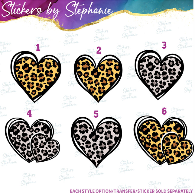 (s02-031) Leopard Heart Hearts Graphic Iron-On Transfer
