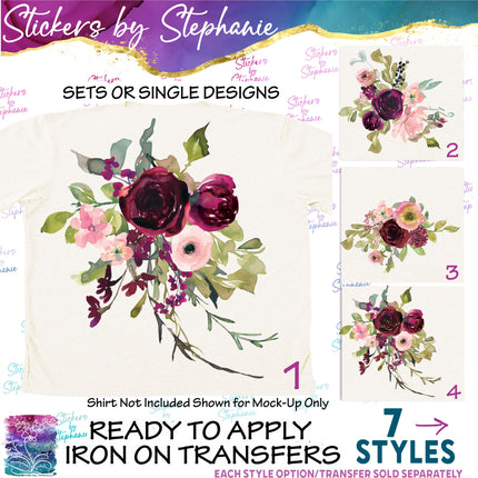 (s02-310) Burgundy Pink Roses Graphic Iron-On Transfer or Sticker