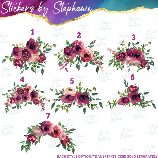 (s02-311) Burgundy Red Roses Flowers Graphic Iron-On Transfer or Sticker