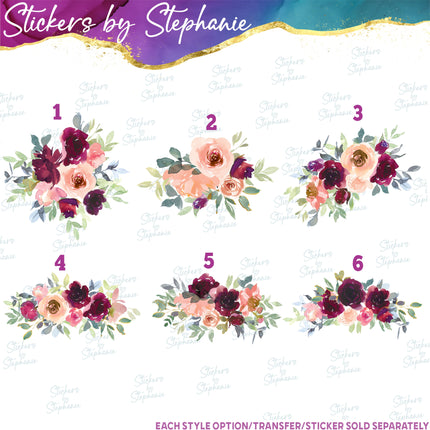 (s02-312) Burgundy Peach Roses Graphic Iron-On Transfer or Sticker