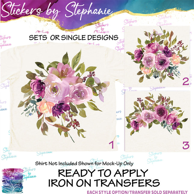 (s02-313) Burgundy Mauve Pink Roses Flowers Graphic Iron-On Transfer or Sticker