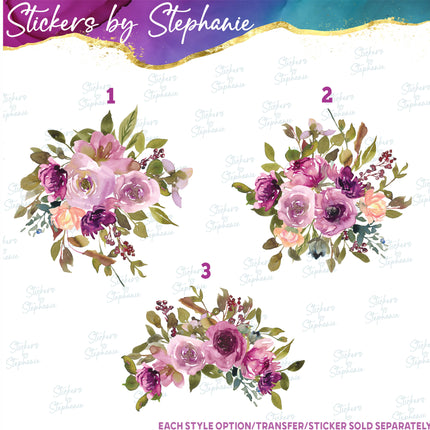 (s02-313) Burgundy Mauve Pink Roses Flowers Graphic Iron-On Transfer or Sticker