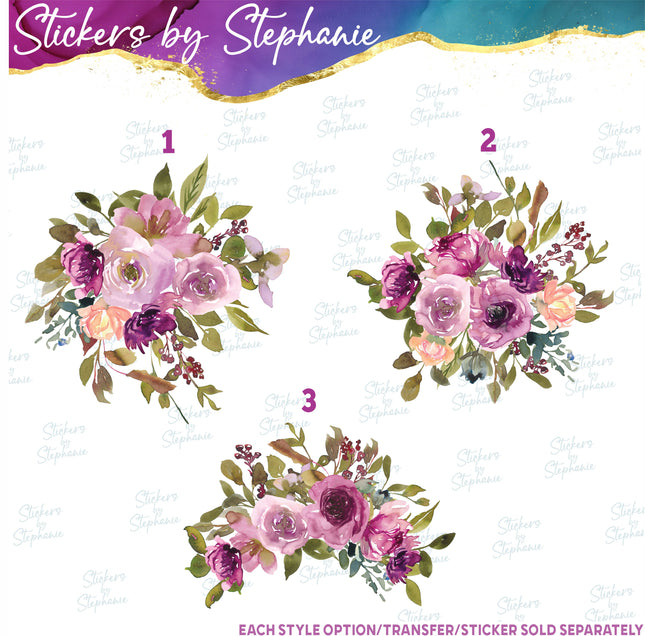 (s02-313) Burgundy Mauve Pink Roses Flowers Graphic Iron-On Transfer or Sticker