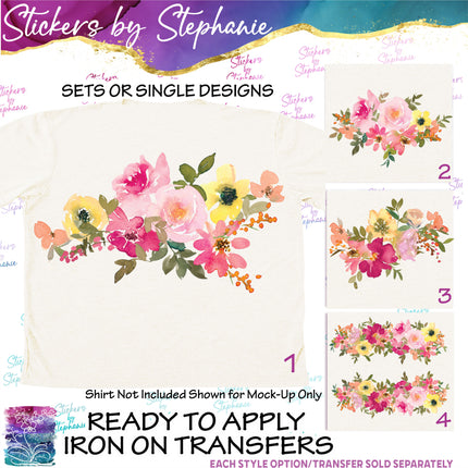 (s02-317) Pink Yellow Orange Flowers Graphic Iron-On Transfer or Sticker