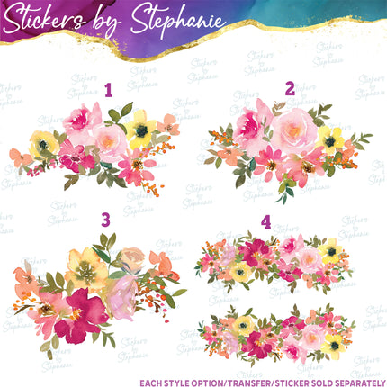 (s02-317) Pink Yellow Orange Flowers Graphic Iron-On Transfer or Sticker