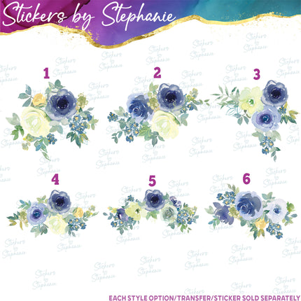 (s02-318) Lemon Yellow Blue Flowers Graphic Iron-On Transfer or Sticker