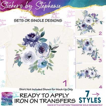 (s02-319) Blue Flowers Graphic Iron-On Transfer or Sticker