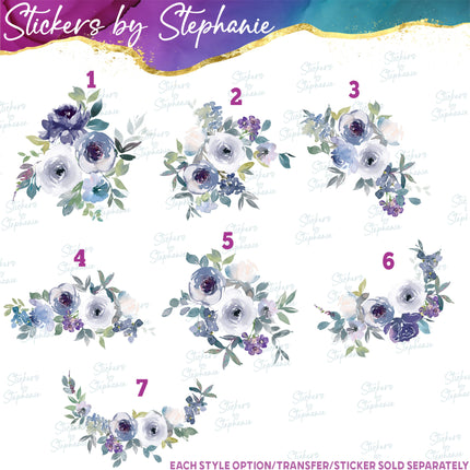 (s02-319) Blue Flowers Graphic Iron-On Transfer or Sticker