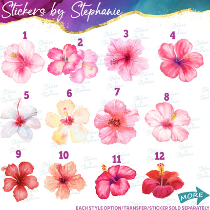 (s02-032) Pink White Hibiscus Flowers Graphic Iron-On Transfer or Sticker