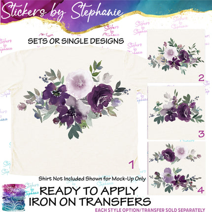 (s02-320) Purple Roses Flowers Graphic Iron-On Transfer or Sticker