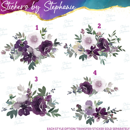 (s02-320) Purple Roses Flowers Graphic Iron-On Transfer or Sticker