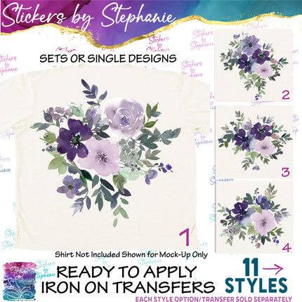(s02-321) Purple Roses Flowers Graphic Iron-On Transfer or Sticker