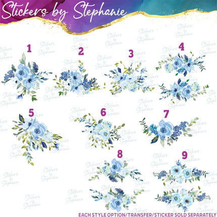 (s02-322) Blue Roses Flowers Graphic Iron-On Transfer or Sticker