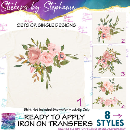 (s02-323) Pink Roses Flowers Graphic Iron-On Transfer or Sticker