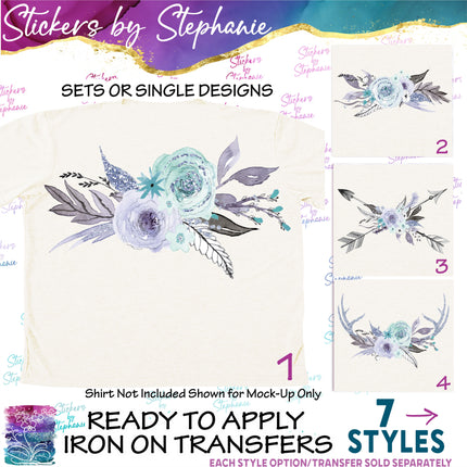 (s02-324) Lavender Mint Roses Graphic Iron-On Transfer or Sticker