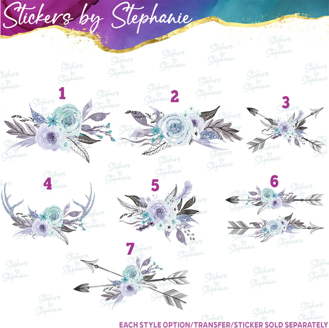 (s02-324) Lavender Mint Roses Graphic Iron-On Transfer or Sticker