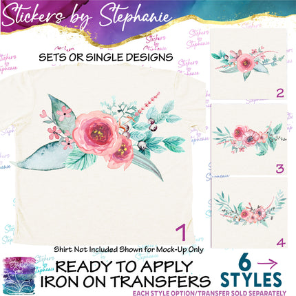 (s02-325) Pink Roses Flowers Graphic Iron-On Transfer or Sticker