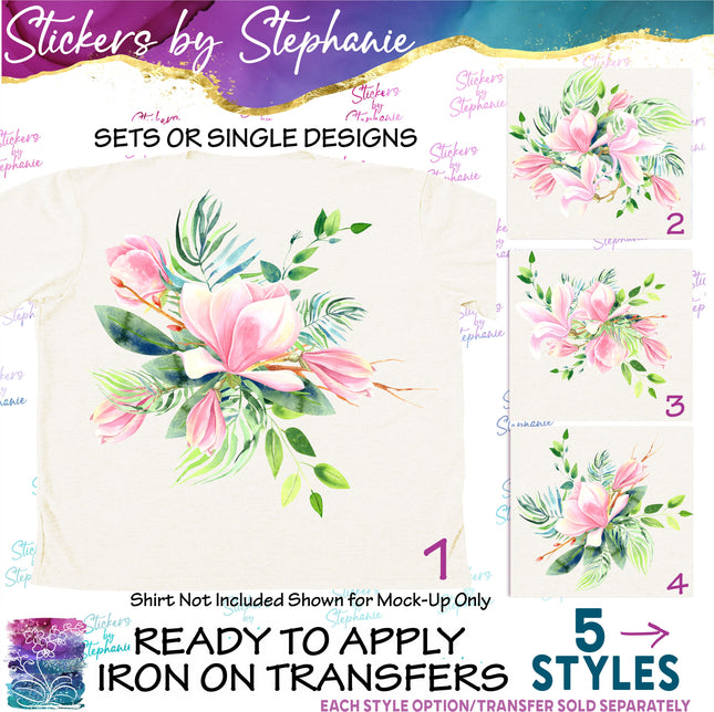 (s02-326) Pink Magnolia Flowers Graphic Iron-On Transfer or Sticker