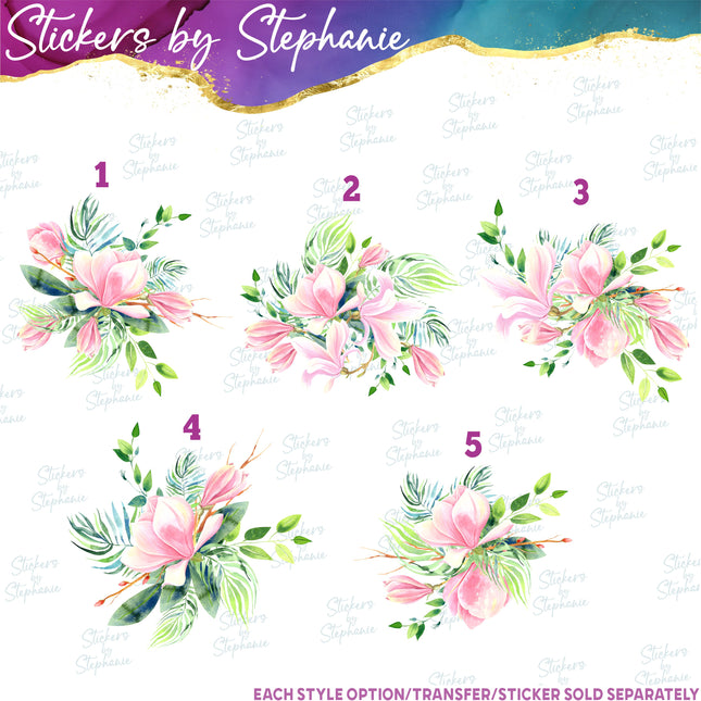 (s02-326) Pink Magnolia Flowers Graphic Iron-On Transfer or Sticker