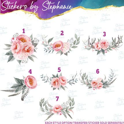 (s02-327) Pink Peony Peonies Flowers Graphic Iron-On Transfer or Sticker
