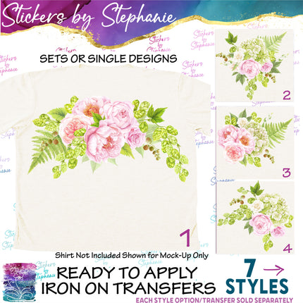 (s02-328) Blush Pink Roses Hops Flowers Graphic Iron-On Transfer or Sticker