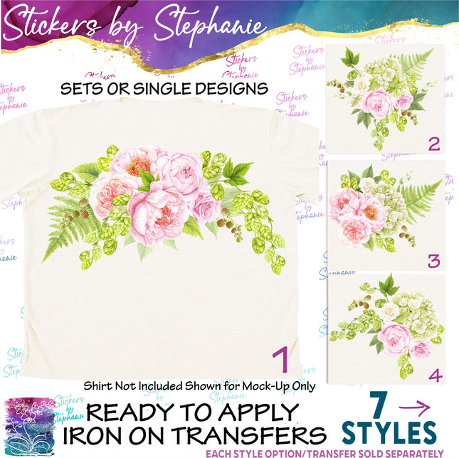 (s02-328) Blush Pink Roses Hops Flowers Graphic Iron-On Transfer or Sticker