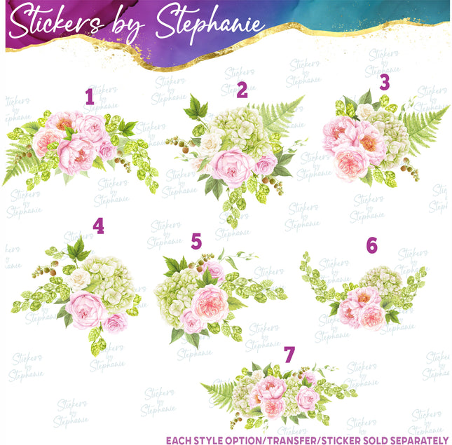 (s02-328) Blush Pink Roses Hops Flowers Graphic Iron-On Transfer or Sticker