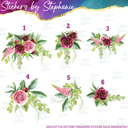 (s02-329) Burgundy Pink Roses Flowers Graphic Iron-On Transfer or Sticker