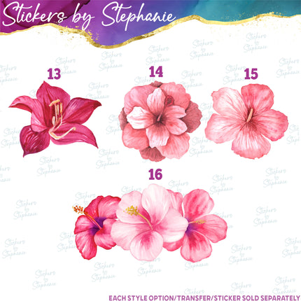 (s02-032) Pink White Hibiscus Flowers Graphic Iron-On Transfer or Sticker