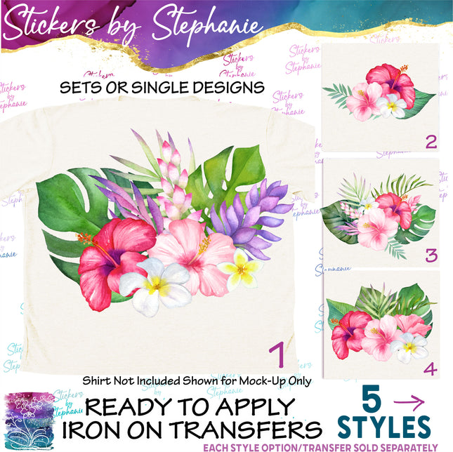 (s02-033) Tropical Flowers Hibiscus Graphic Iron-On Transfer