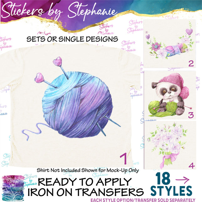 (s02-330) Yarn Knitting Crochet Watercolor Graphic Iron-On Transfer or Sticker