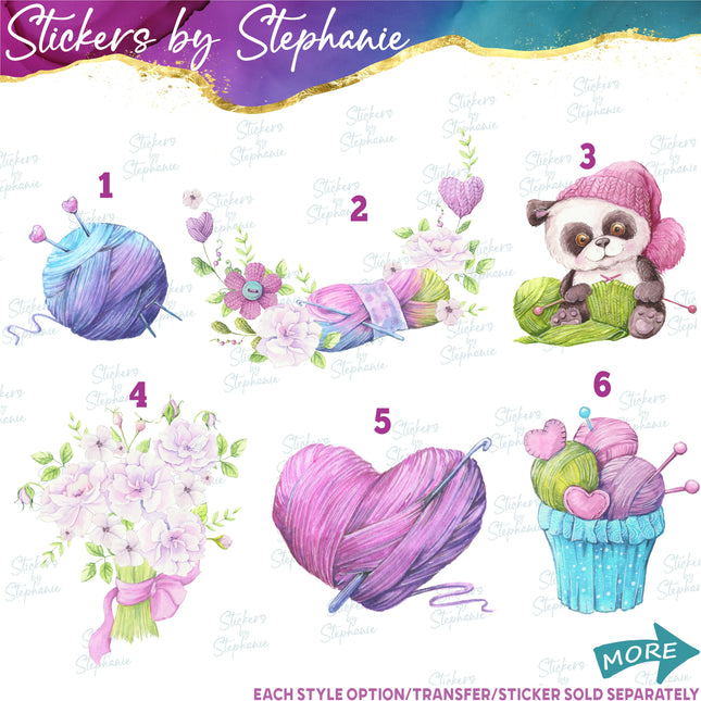 (s02-330) Yarn Knitting Crochet Watercolor Graphic Iron-On Transfer or Sticker