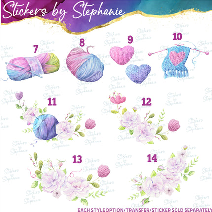 (s02-330) Yarn Knitting Crochet Watercolor Graphic Iron-On Transfer or Sticker
